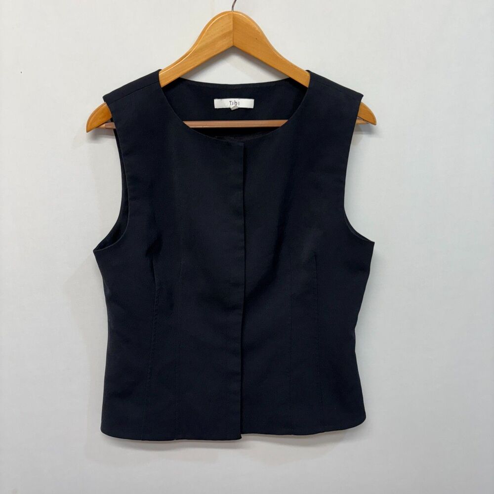 Tibi Women Vest Top Size 12 Black Polyester Button Front D019 -15